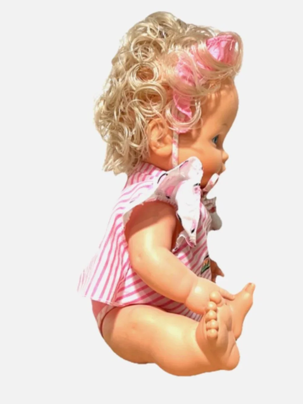 Vintage 1991 Baby Rollerblade Doll Mattel Blonde Curly Hair Pink 12 Inch Toy